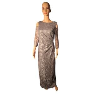 Marina Dresses Silver Sequined Gown  Women's 10 Draped Back Floor Length